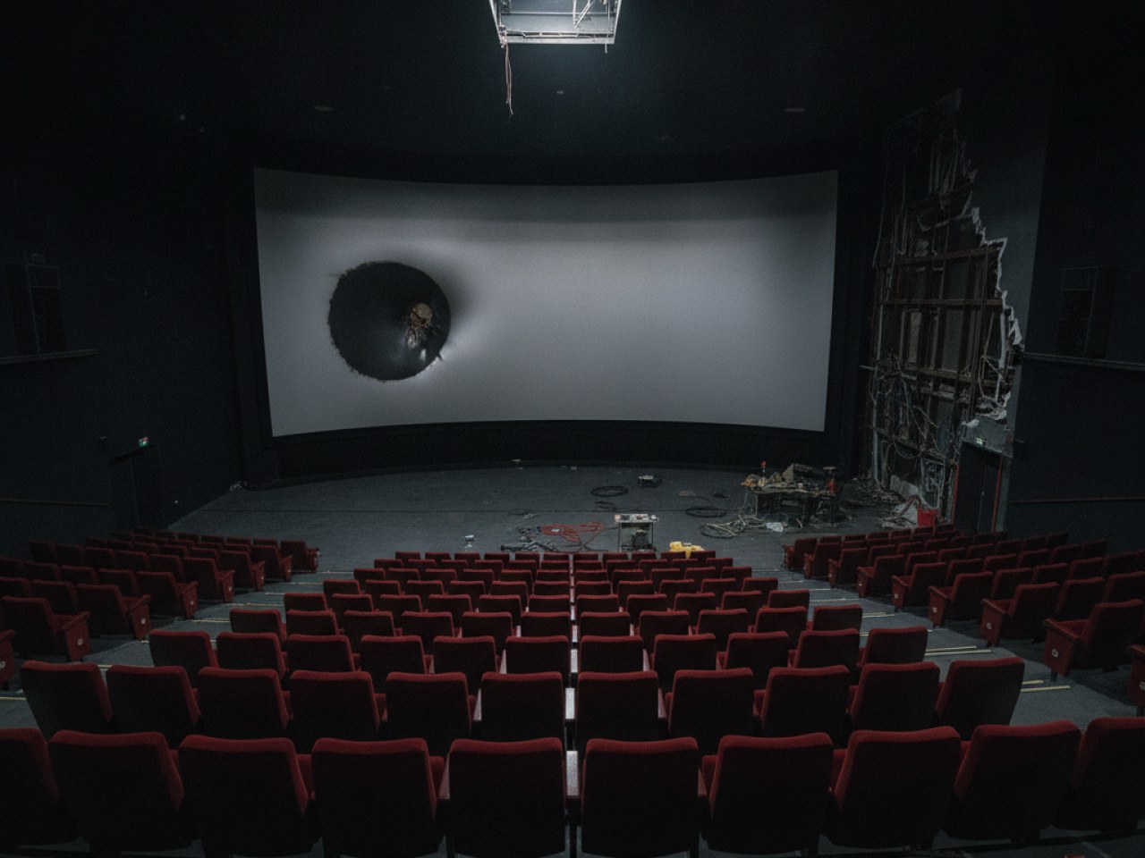 Экран IMAX с повреждением после инцидента в Хабаровске