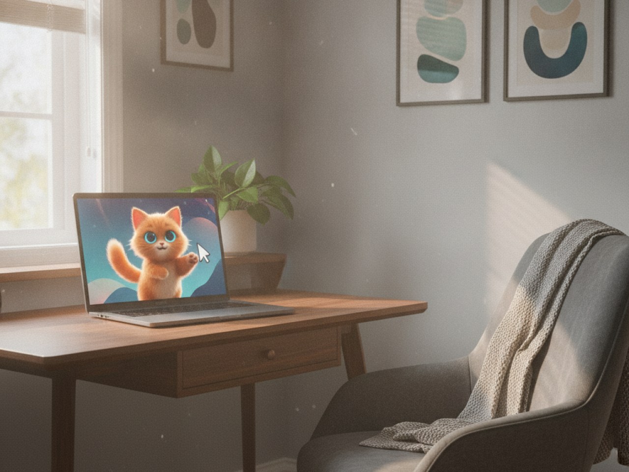 Виртуальный питомец Mewmori на рабочем столе MacOS