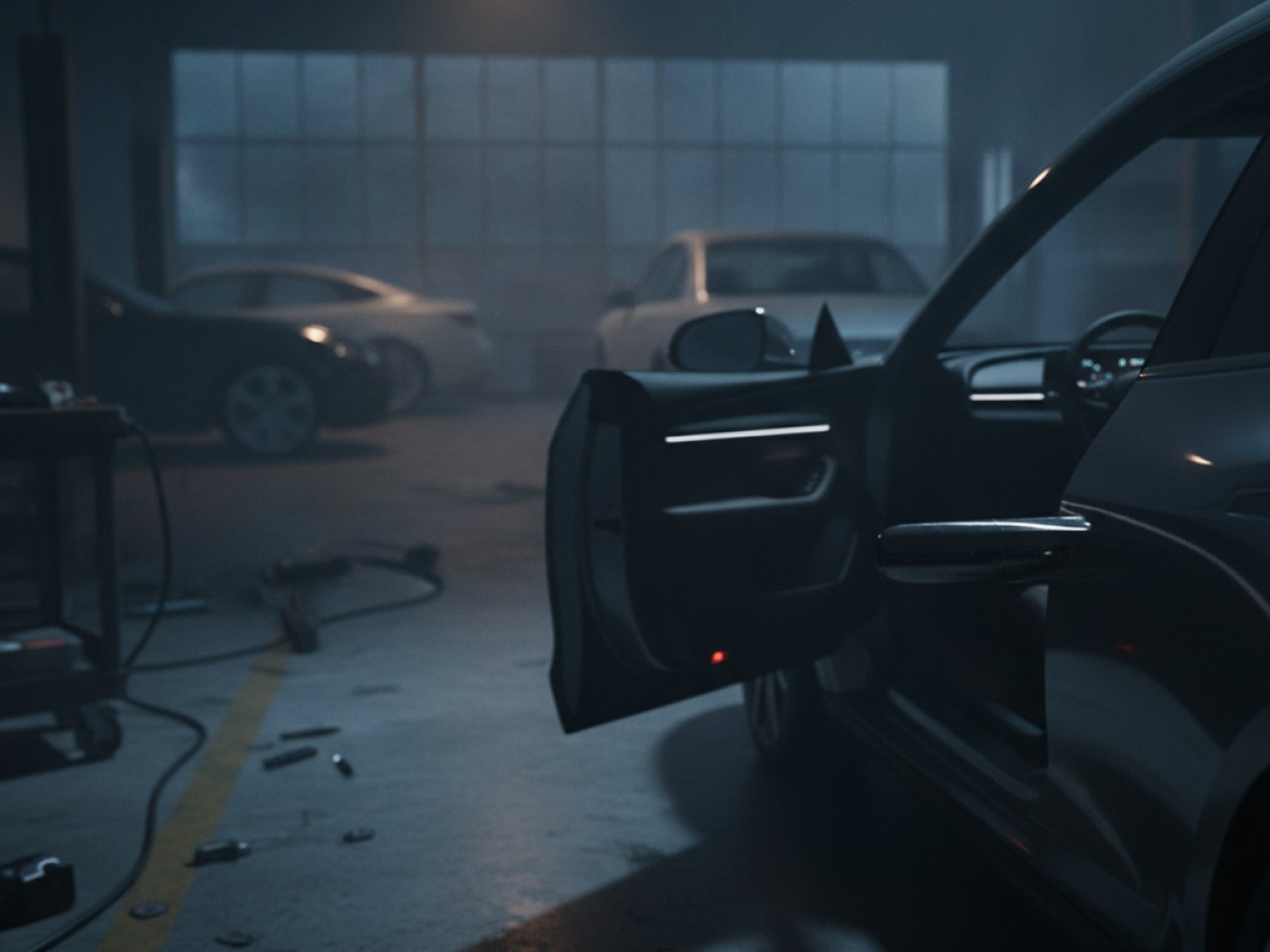 Автомобили Tesla и другие марки на фоне завода