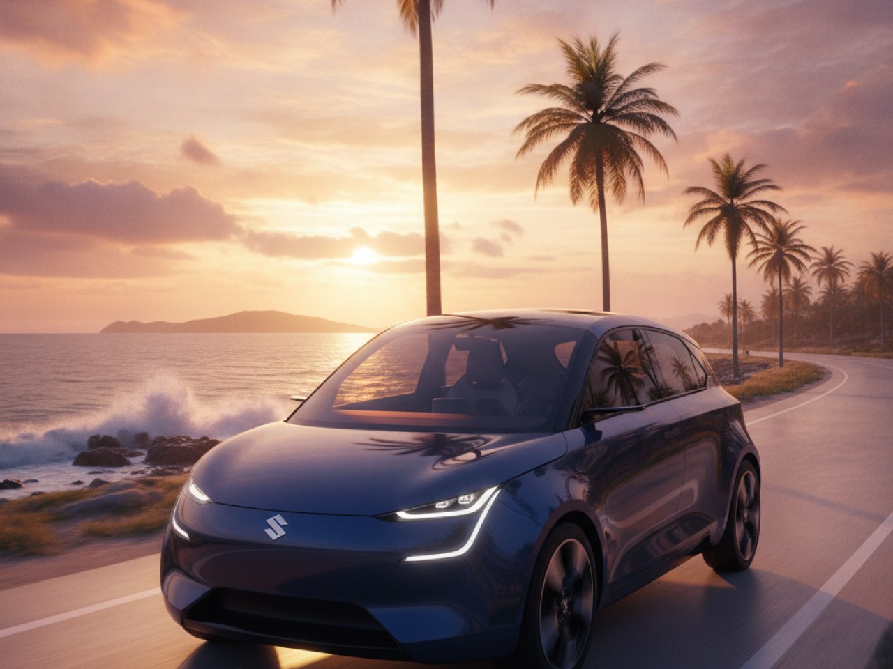Компактный электромобиль Suzuki e Sky на фоне города
