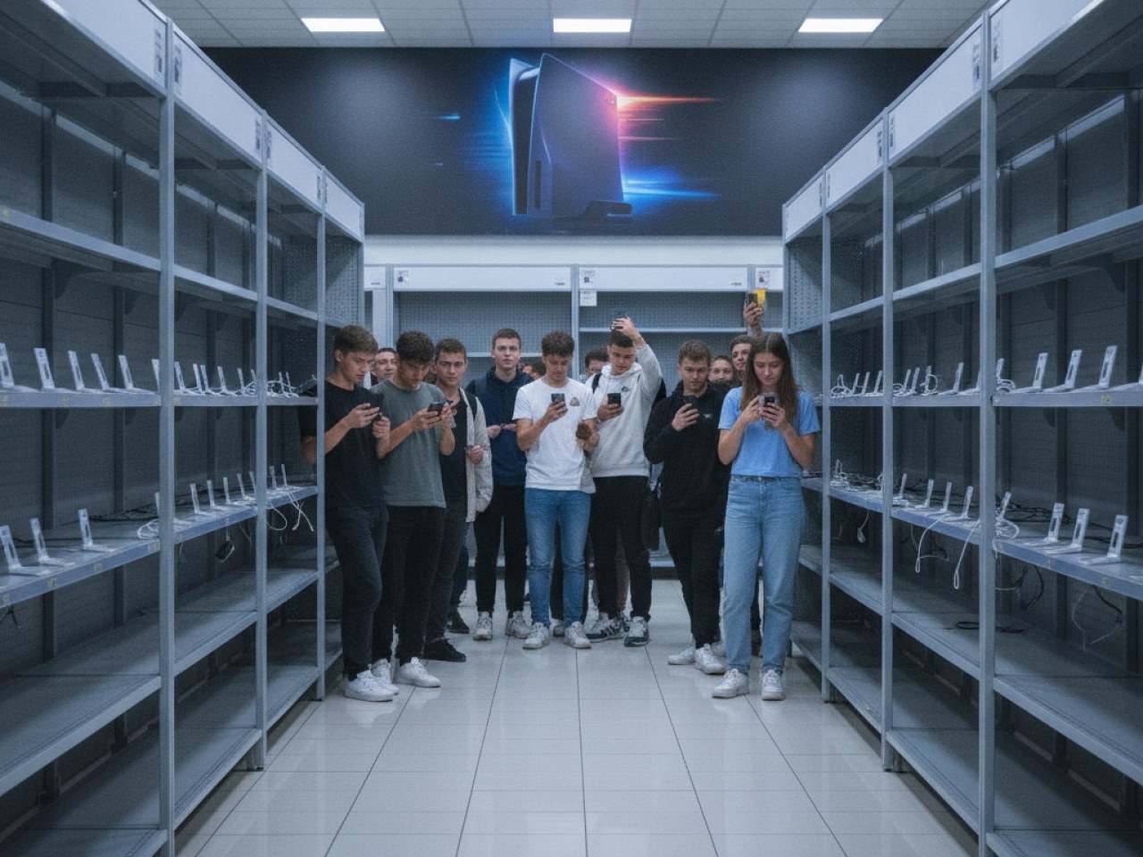 Консоль PS5 Pro на фоне витрины магазина