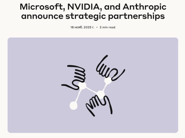 Microsoft, Nvidia и Anthropic объединяются для инвестиций в ИИ