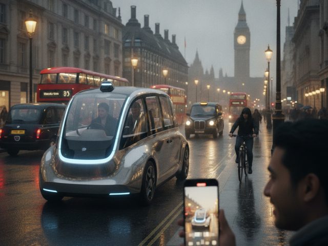 Роботакси Uber в Лондоне на фоне городской улицы