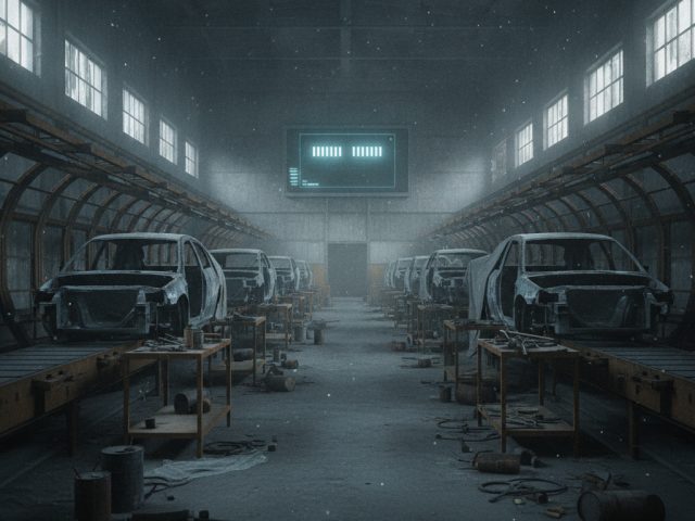 Логотип Volkswagen на фоне завода