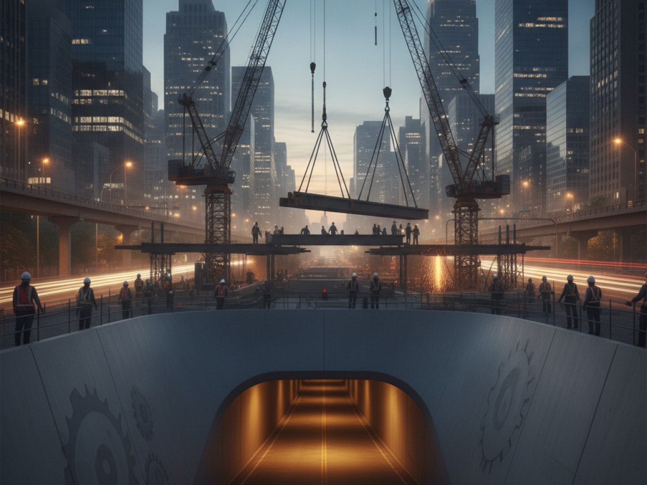 Логотип The Boring Company на фоне городской инфраструктуры