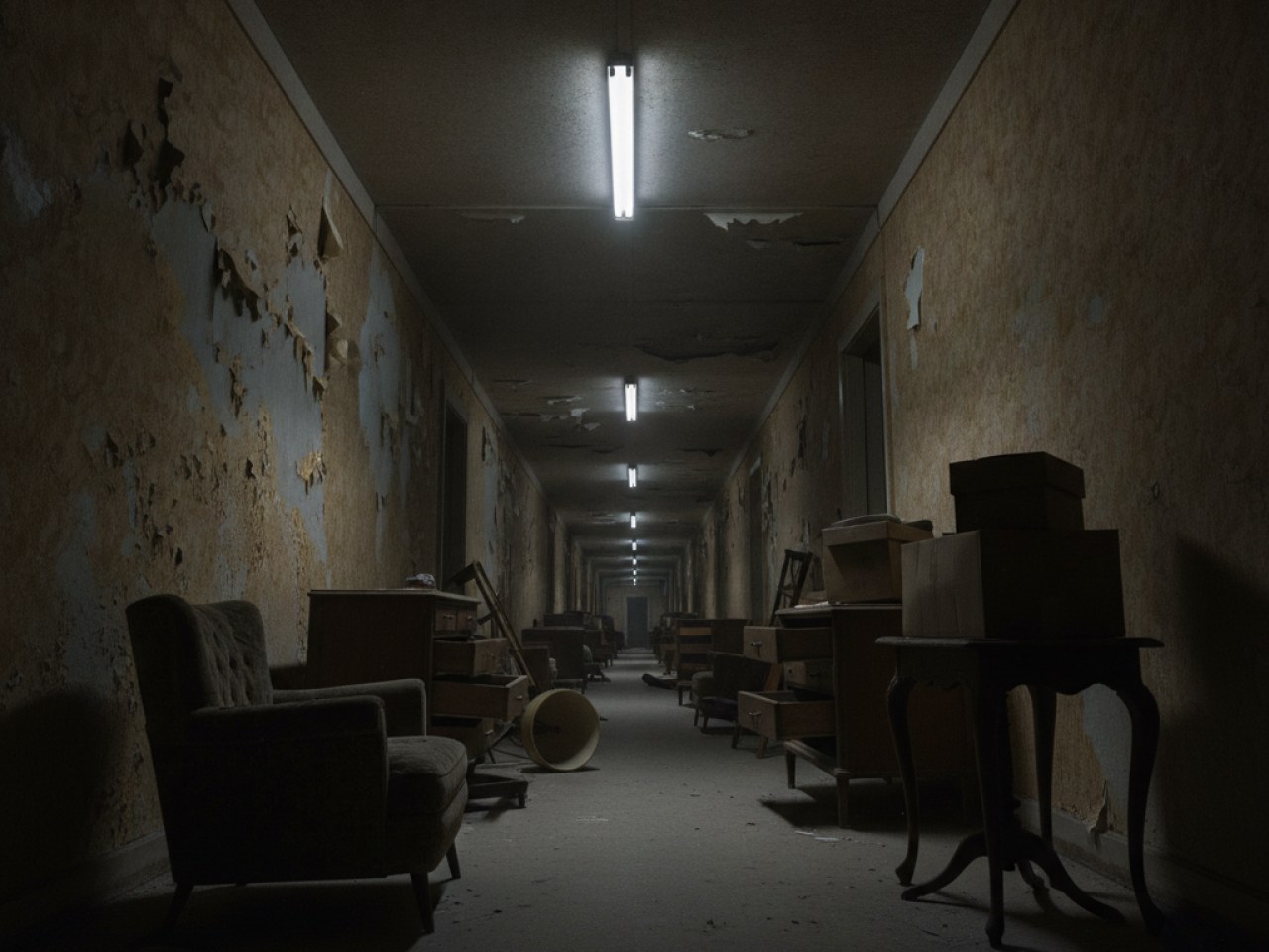 Кадр из фильма Backrooms, атмосферный хоррор