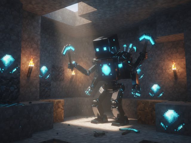 Иллюстрация GPT-6 Astra, добывающего алмазы в Minecraft
