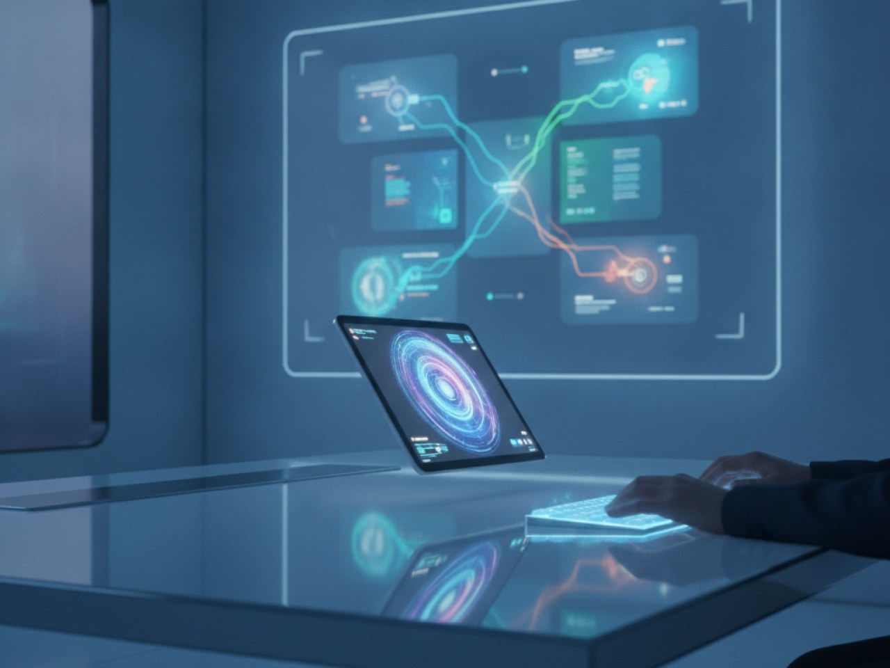 Логотип Siri на фоне современных технологий