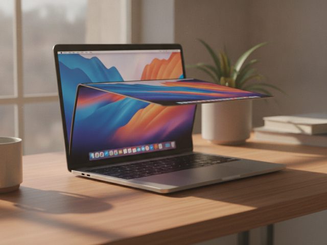 Анимация складывания экрана MacBook с эффектом от iPhone Duo