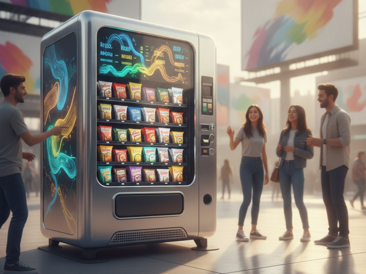 Графика, иллюстрирующая управление торговыми автоматами с помощью AI
