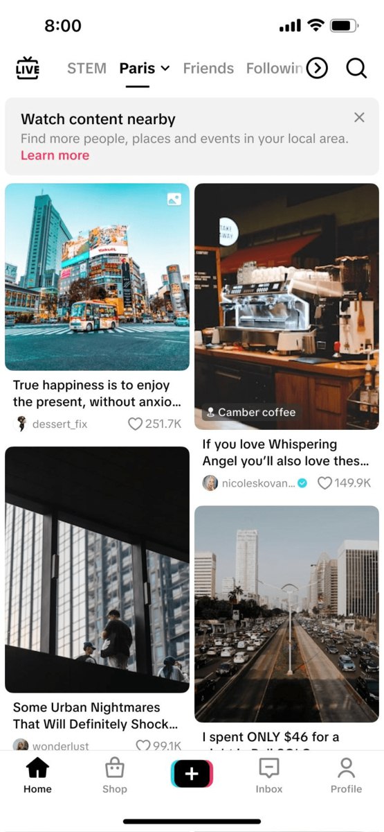TikTok запускает Nearby Feed для локального контента