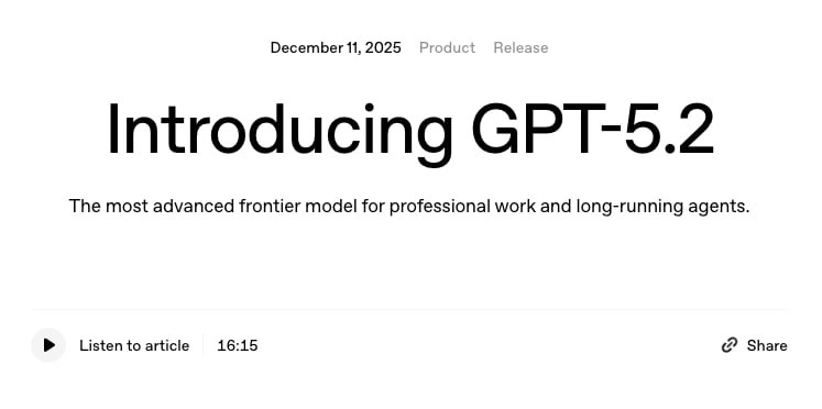 OpenAI анонсировала выпуск GPT-5.2