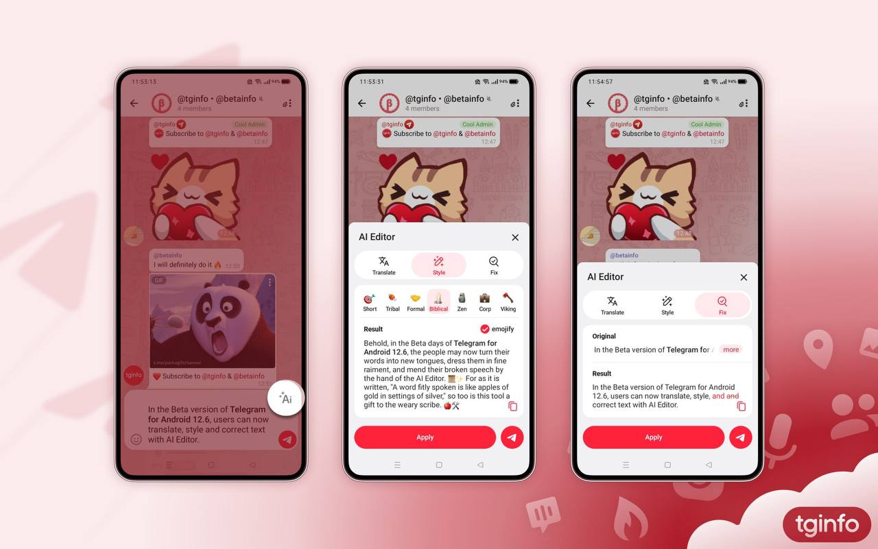Telegram запускает ИИ-редактор сообщений в бета-версии для Android