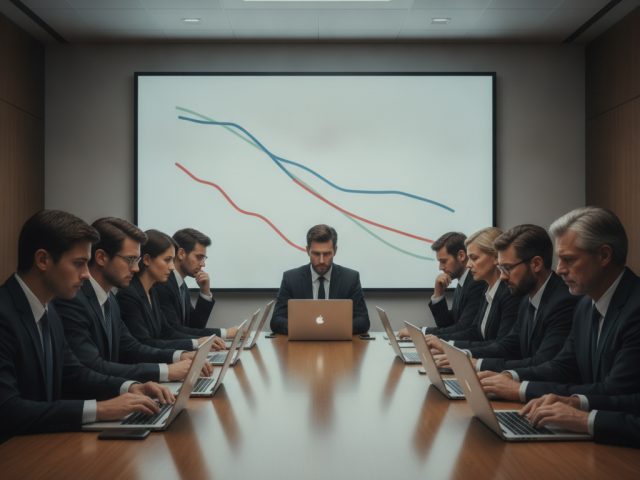 Логотип Apple на фоне финансовых графиков и чипов памяти