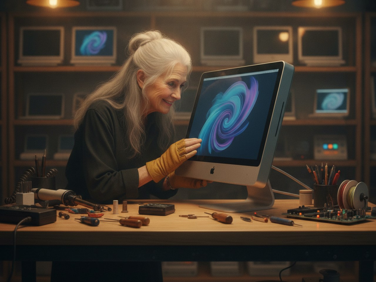 Старый монитор Apple Cinema Display 2004 года на ремонте