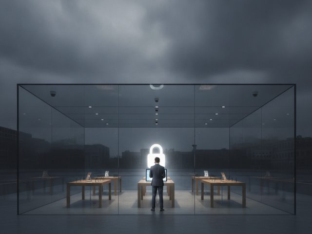 Логотип Apple на фоне британского флага