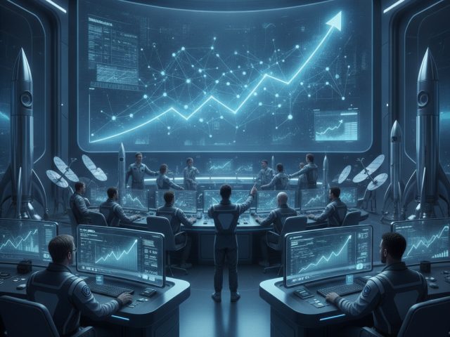 Логотип SpaceX на фоне графиков финансового роста