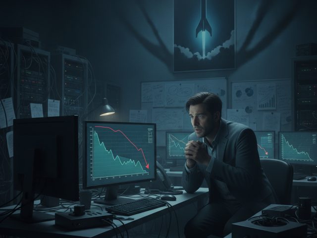 Логотип AMD на фоне графиков акций и чипов Nvidia
