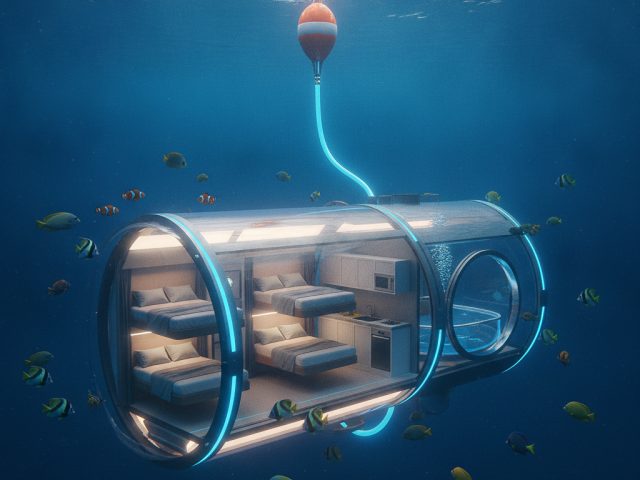 Подводная жилая станция DEEP с койками и бассейном