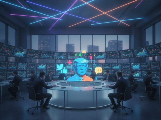 Логотип Truth Social и график фондовых котировок