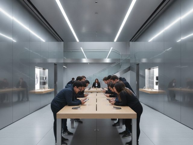 iPhone 17 на фоне технологических аксессуаров