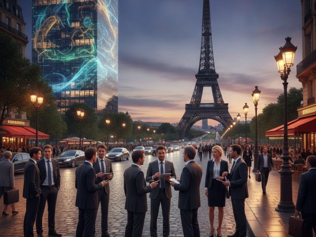 Логотип Revolut на фоне Парижа