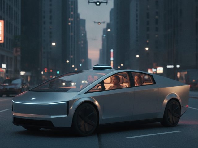Роботакси Cybercab от Tesla с панелью Starlink