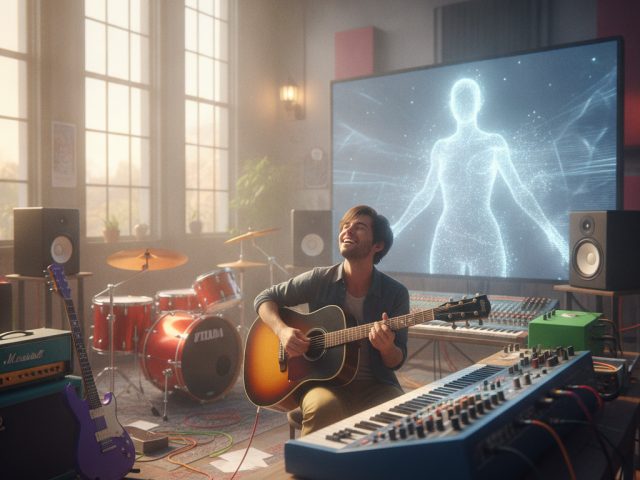 Логотип Spotify на фоне музыкальных нот
